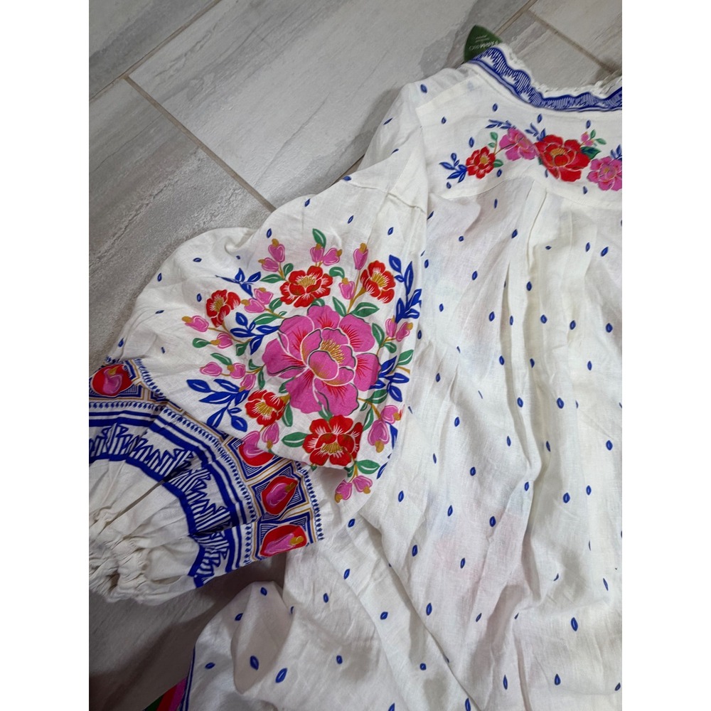 Farm Rio Flowers Beach Off White Floral Embroidered Midi Dress L NEW 322611 - Picture 8 of 10